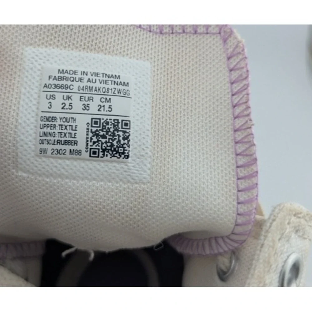 Converse Chuck Taylor All Star White Purple High Top Sneakers US 3 EU 35 UK 2.5